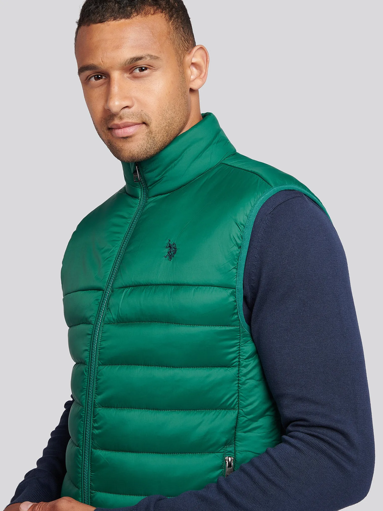 Mens Panelled Quilted Gilet in Rain Forest