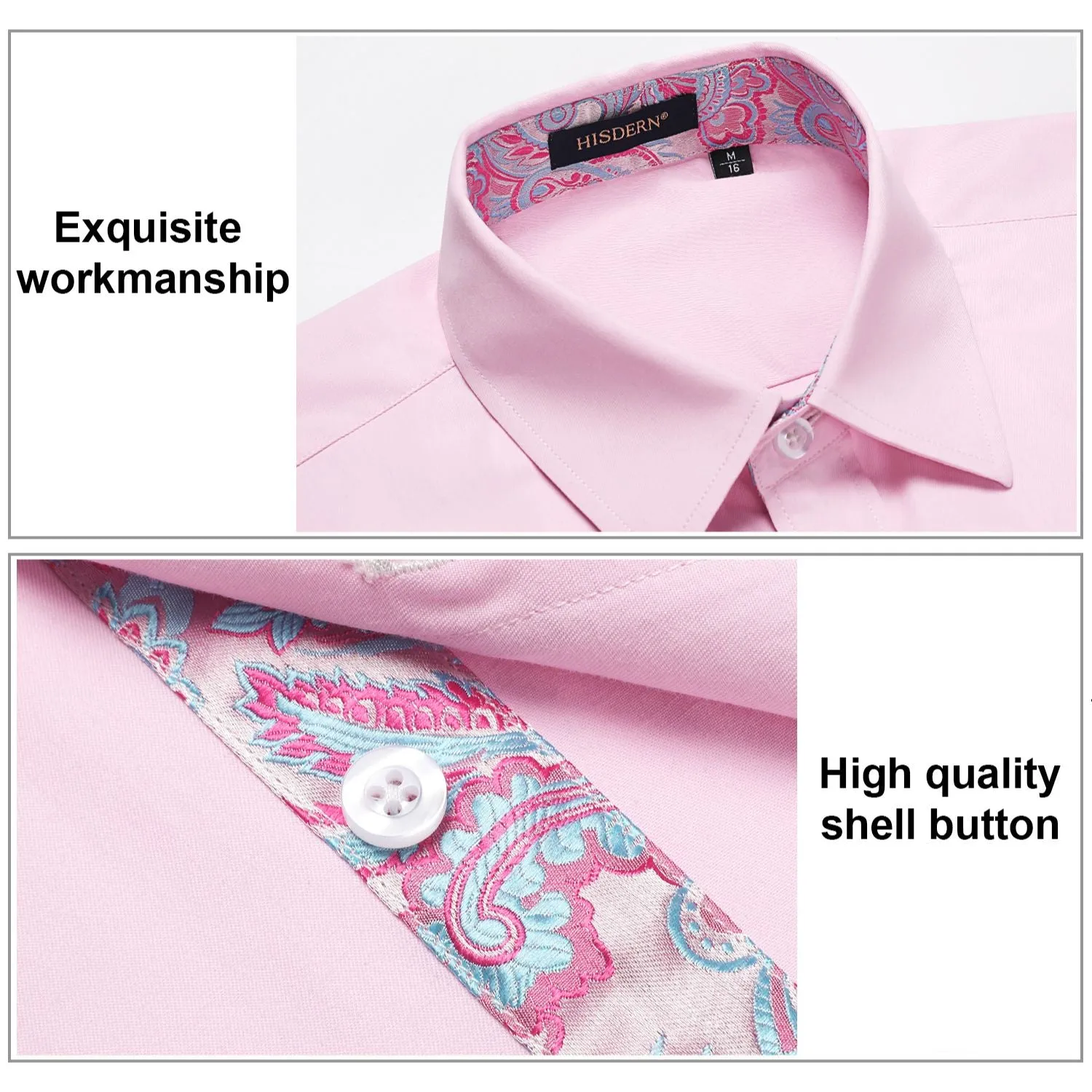Men's Patchwork Dress Shirt with Pocket - PINK/PAISLEY