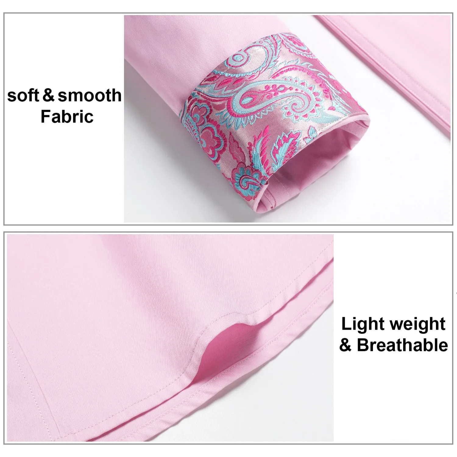Men's Patchwork Dress Shirt with Pocket - PINK/PAISLEY