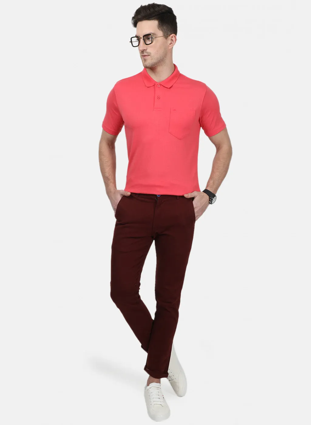 Mens Peach Plain T-Shirts
