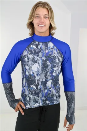 MEN'S PULLOVER RASH GUARD - BLUE ROCK