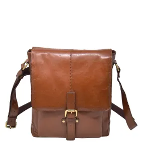 Mens Real Leather Cross body Messenger Bag A224 Chestnut