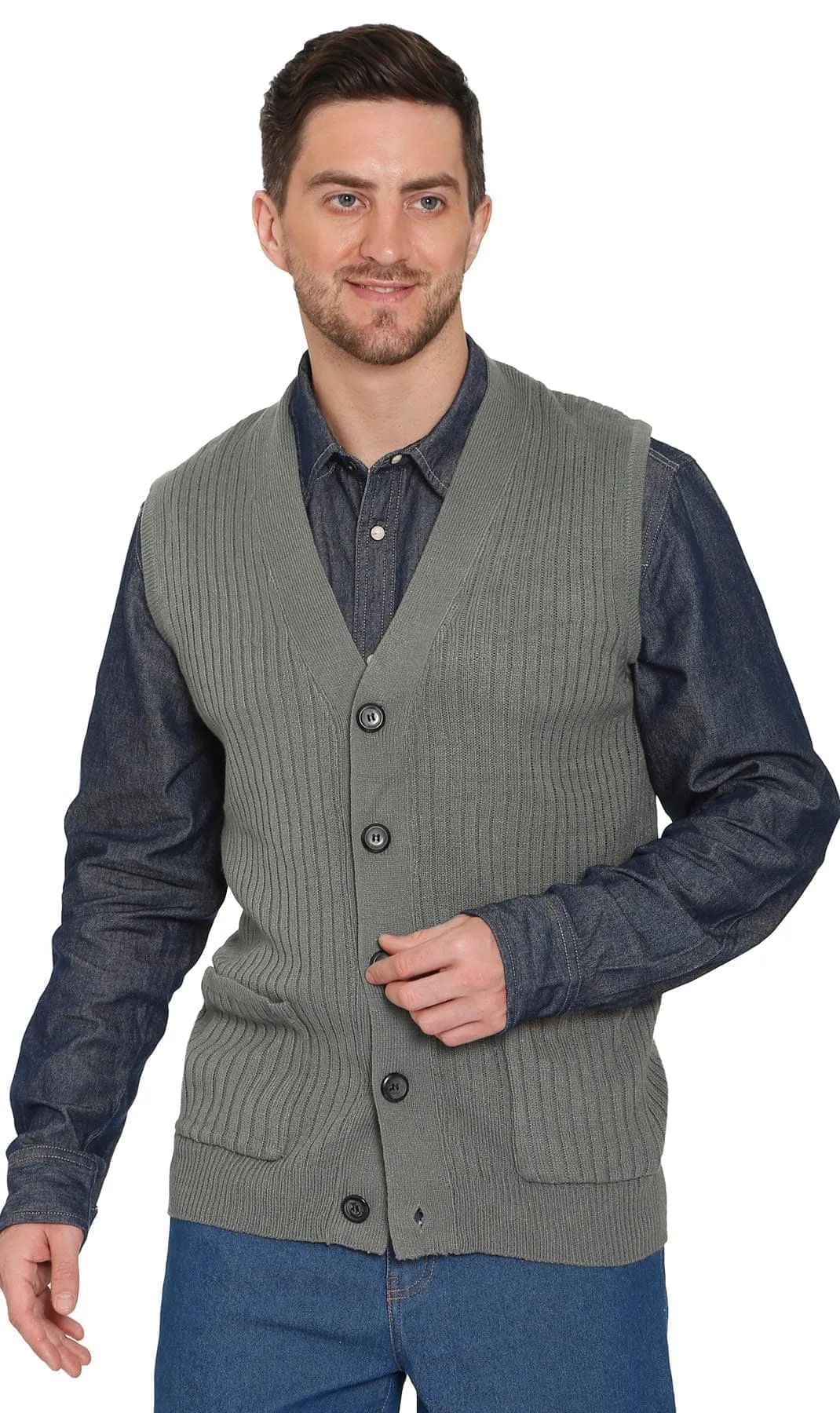 Men's Ribbed Button Front Vest Sweater – Button Up Vest in a Handsome Ribbed Knit