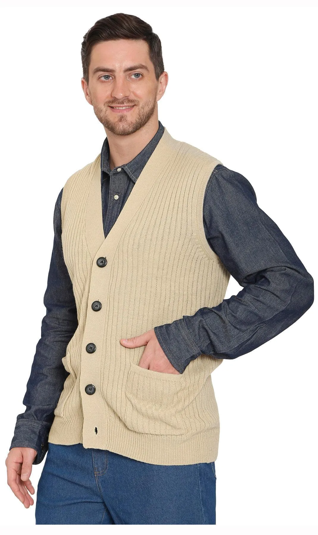 Men's Ribbed Button Front Vest Sweater – Button Up Vest in a Handsome Ribbed Knit