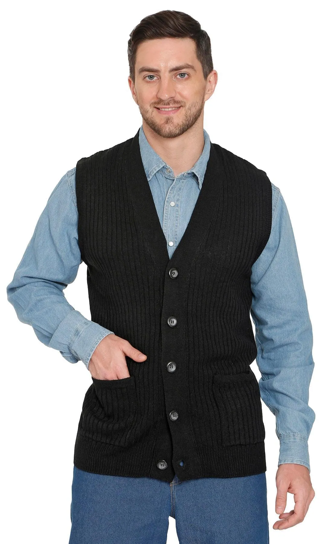 Men's Ribbed Button Front Vest Sweater – Button Up Vest in a Handsome Ribbed Knit