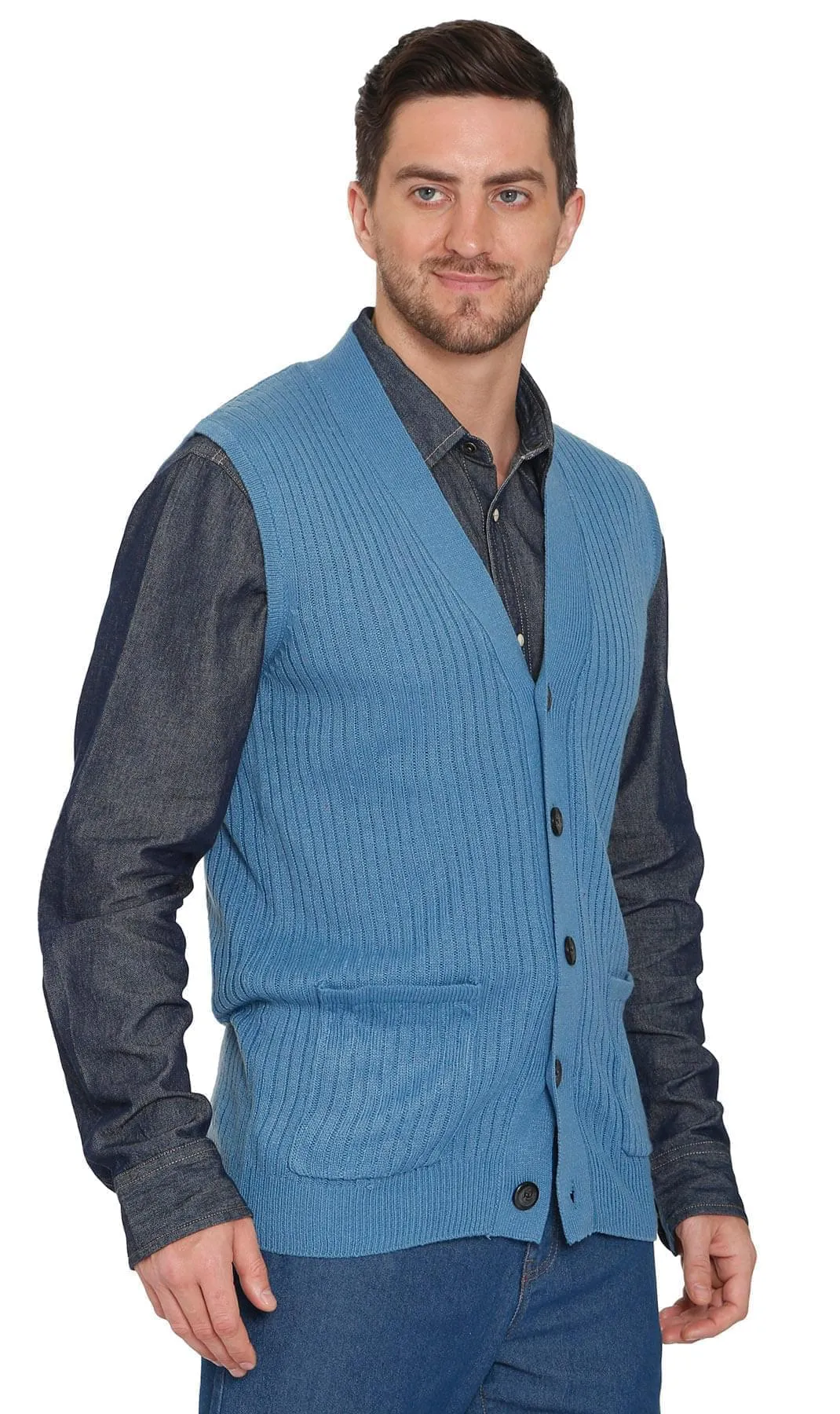 Men's Ribbed Button Front Vest Sweater – Button Up Vest in a Handsome Ribbed Knit