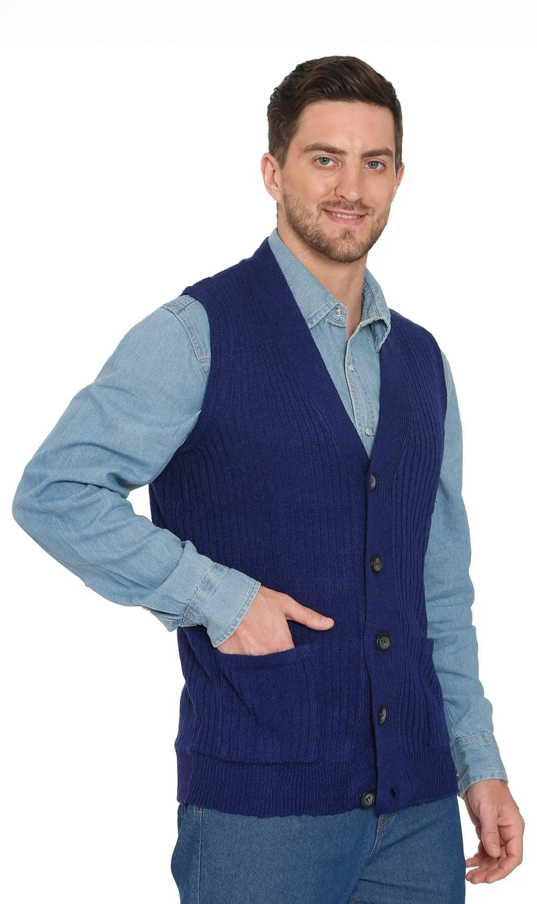 Men's Ribbed Button Front Vest Sweater – Button Up Vest in a Handsome Ribbed Knit