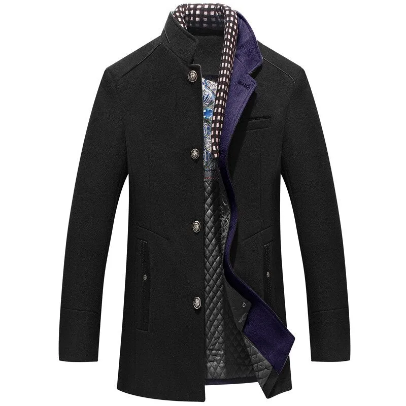 Men's Scarf Collar Cotton Padded Woolen Coat