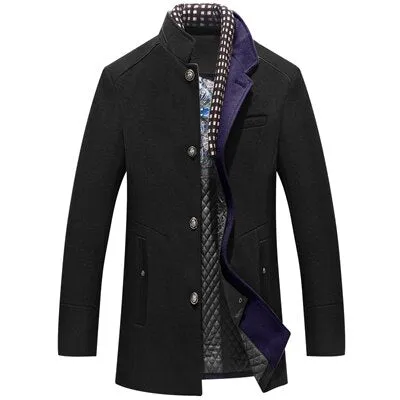 Men's Scarf Collar Cotton Padded Woolen Coat