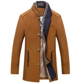 Men's Scarf Collar Cotton Padded Woolen Coat
