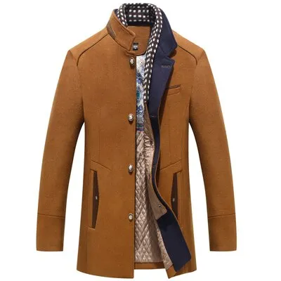 Men's Scarf Collar Cotton Padded Woolen Coat