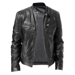 Men's Stand-up Collar Slim Leather Jacket