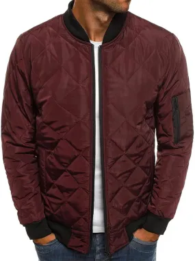 Men's Stylish Rhombus Diamond Quilted Bomber Jacket Windbreaker Softshell Flight Jackets Fall Winter Coats Outwear