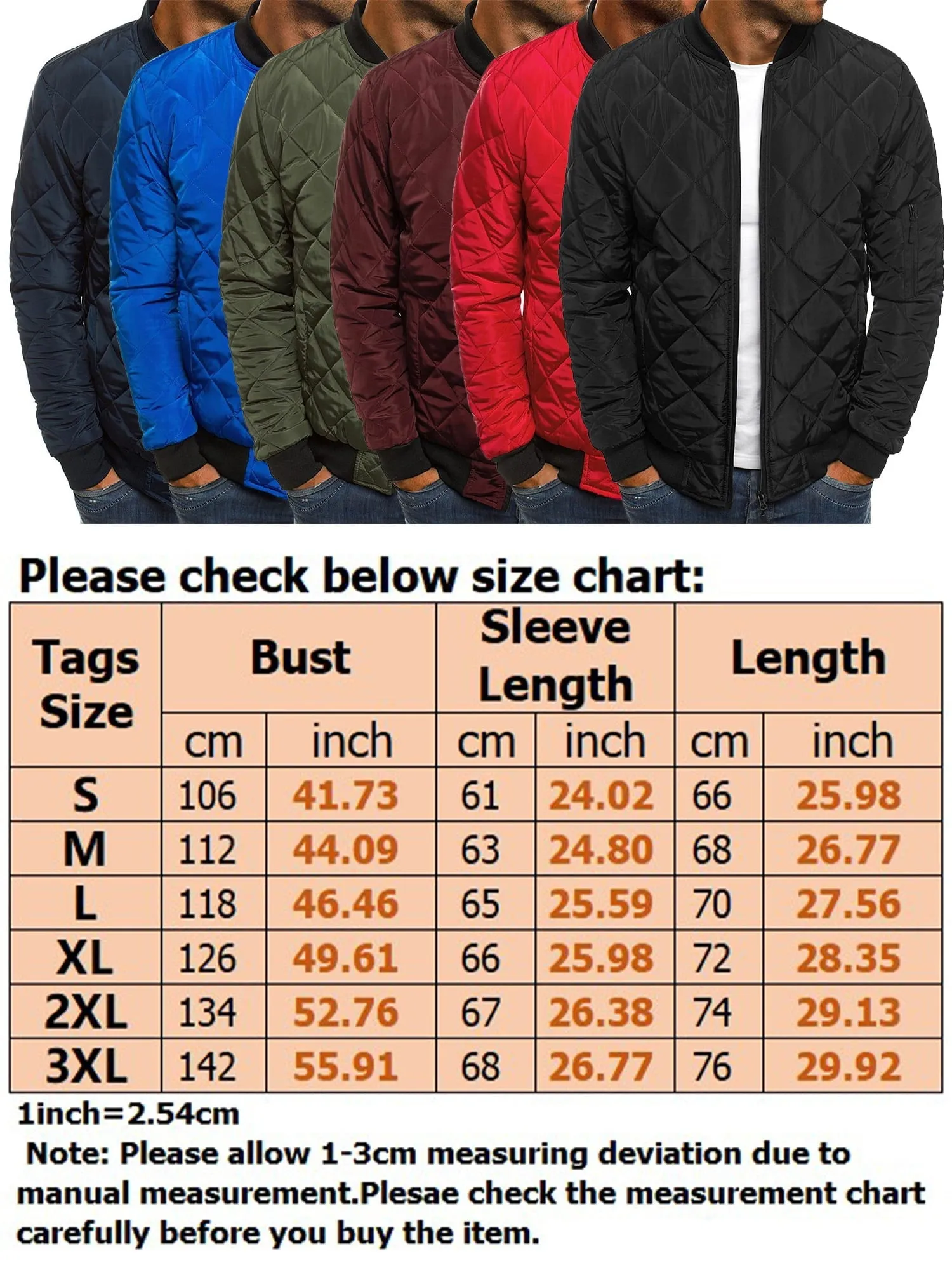 Men's Stylish Rhombus Diamond Quilted Bomber Jacket Windbreaker Softshell Flight Jackets Fall Winter Coats Outwear