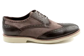 Men's Suede Derby Shoes, Dress Sneakers, Two Tones, Blend of Top Grain And Suede Leather Brown Suede Derby Shoes, Derby Brogues Leo by Debbano