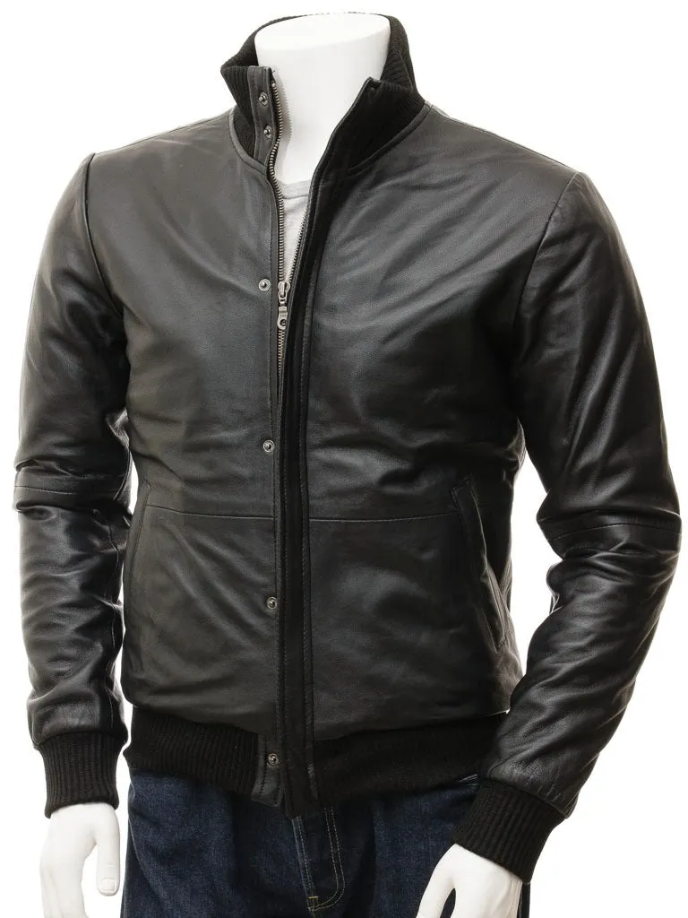 Mens Superlative Black Retro Bomber Jacket