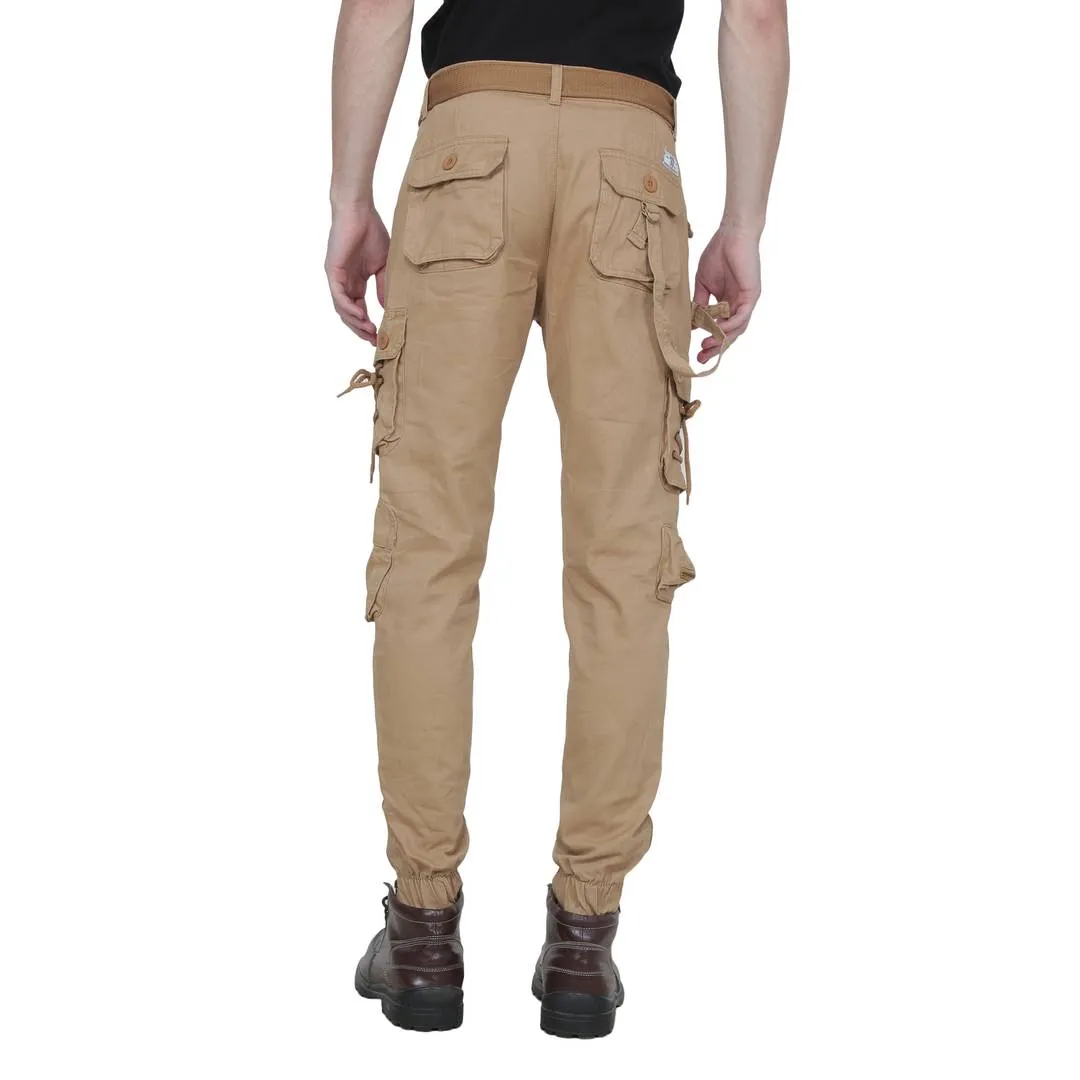 Men's Tan Cotton Blend Solid Regular Fit Cargo