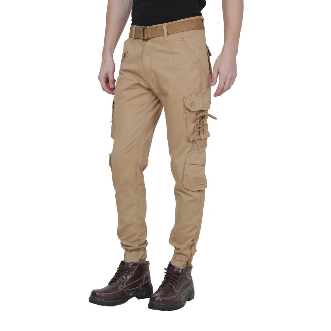Men's Tan Cotton Blend Solid Regular Fit Cargo