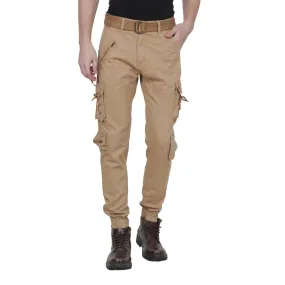 Men's Tan Cotton Blend Solid Regular Fit Cargo