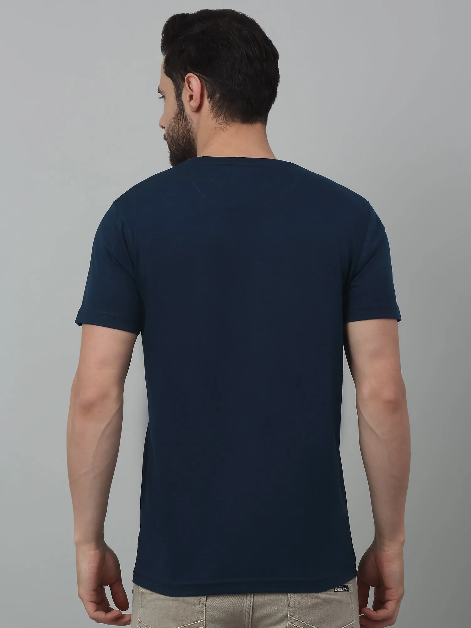 Men's Teal Blue Round neck Half Sleeve T-Shirt with Typographic print