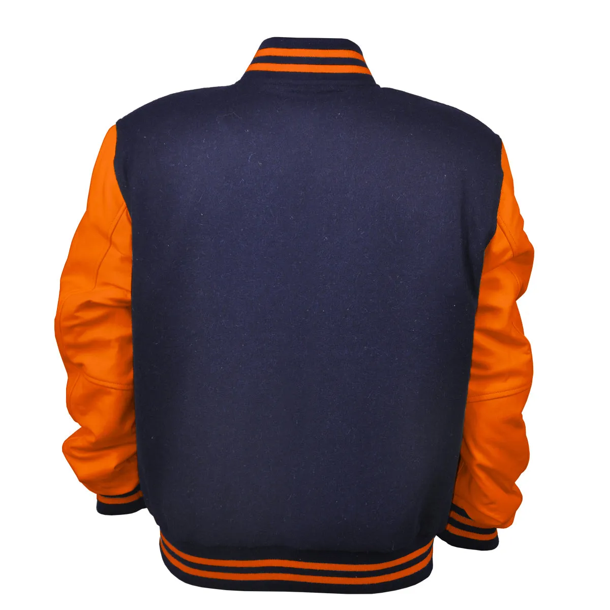 Men’s Varsity Jacket Genuine Leather Sleeve and Wool Body Navy blue/Orange