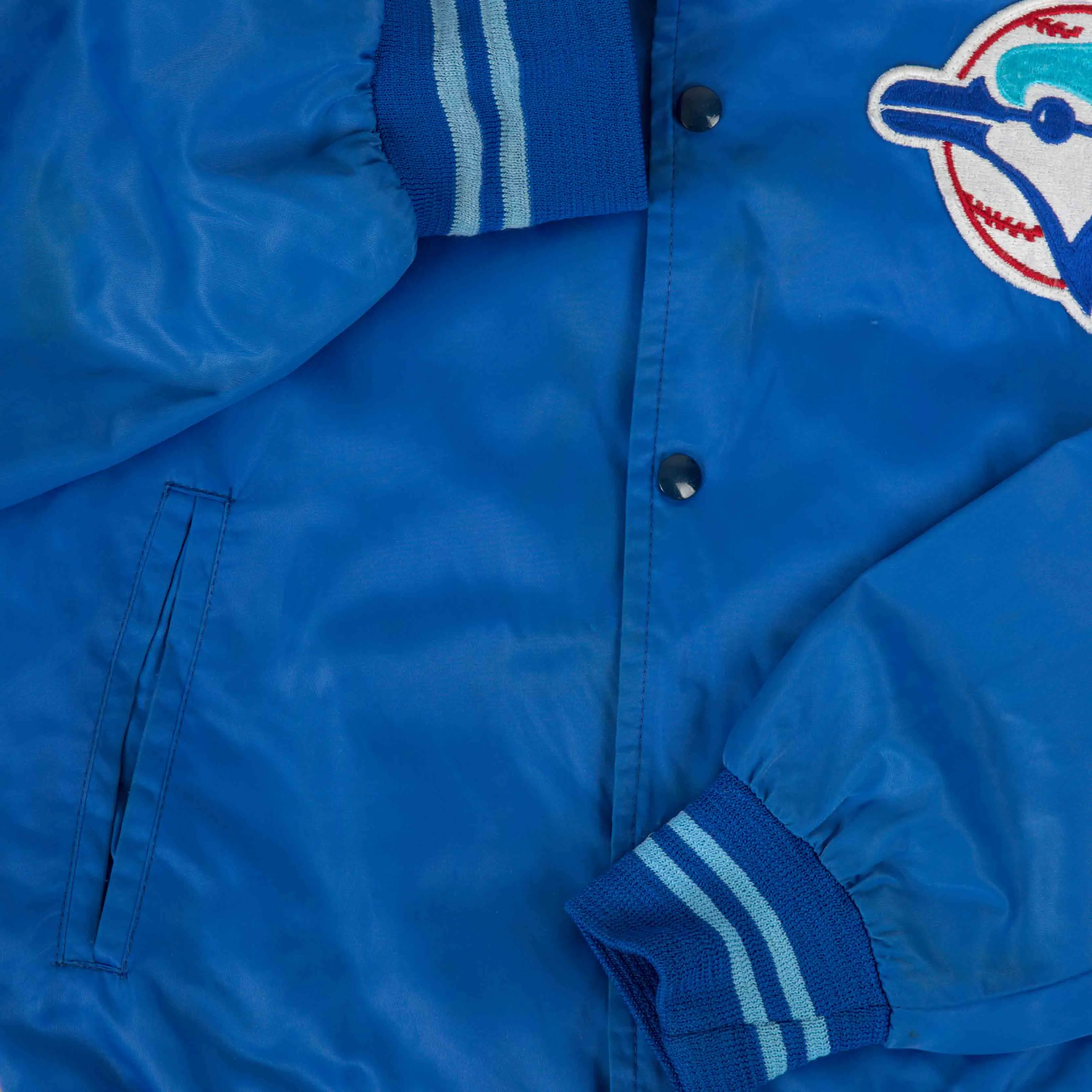 MEN'S VINTAGE 1980S TORONTO BLUEJAYS MLB VARSITY BOMBER JACKET - LARGE