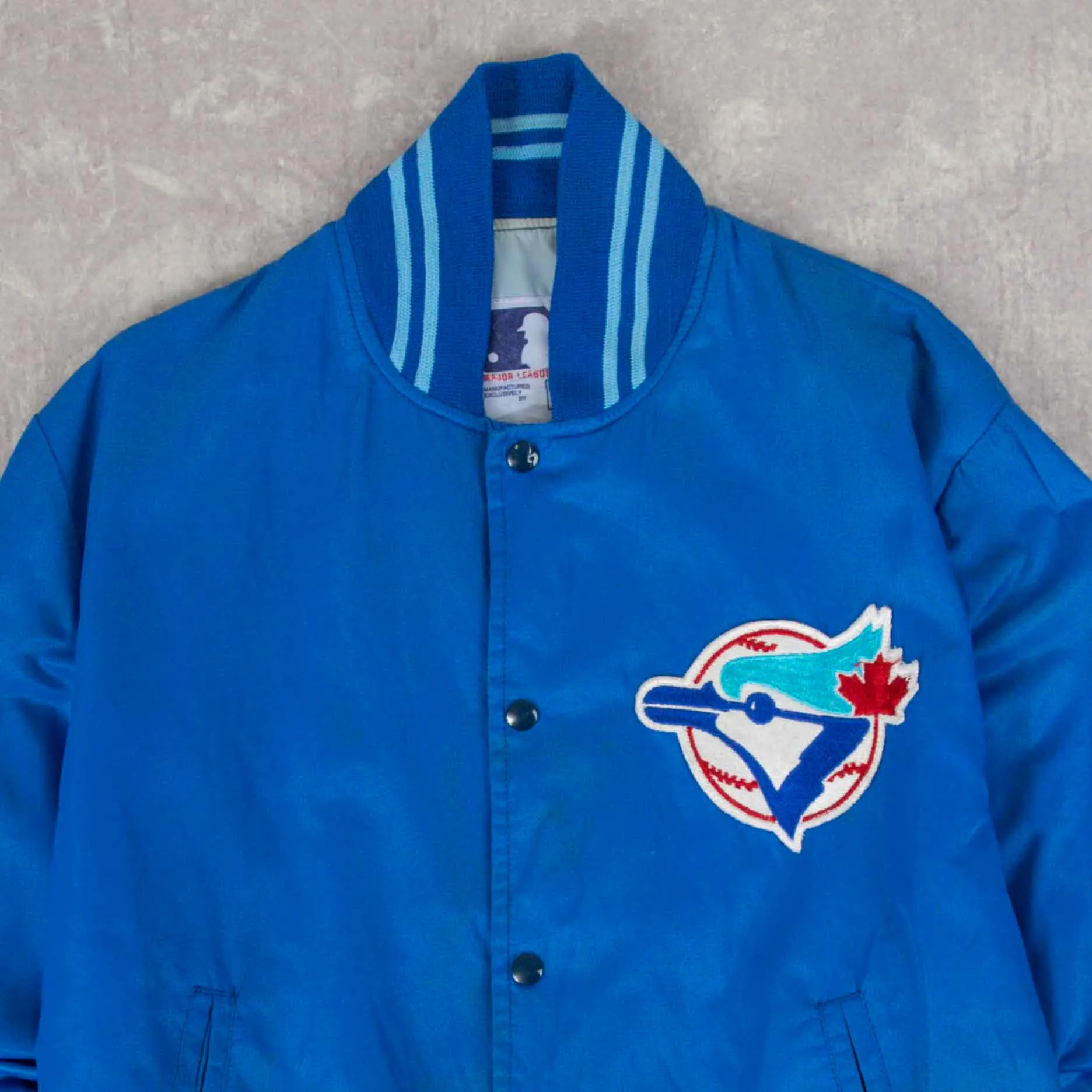 MEN'S VINTAGE 1980S TORONTO BLUEJAYS MLB VARSITY BOMBER JACKET - LARGE