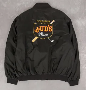 MEN'S VINTAGE 1990S BUD'S 100 CENTURIAN VARSITY BOMBER JACKET - X-LARGE