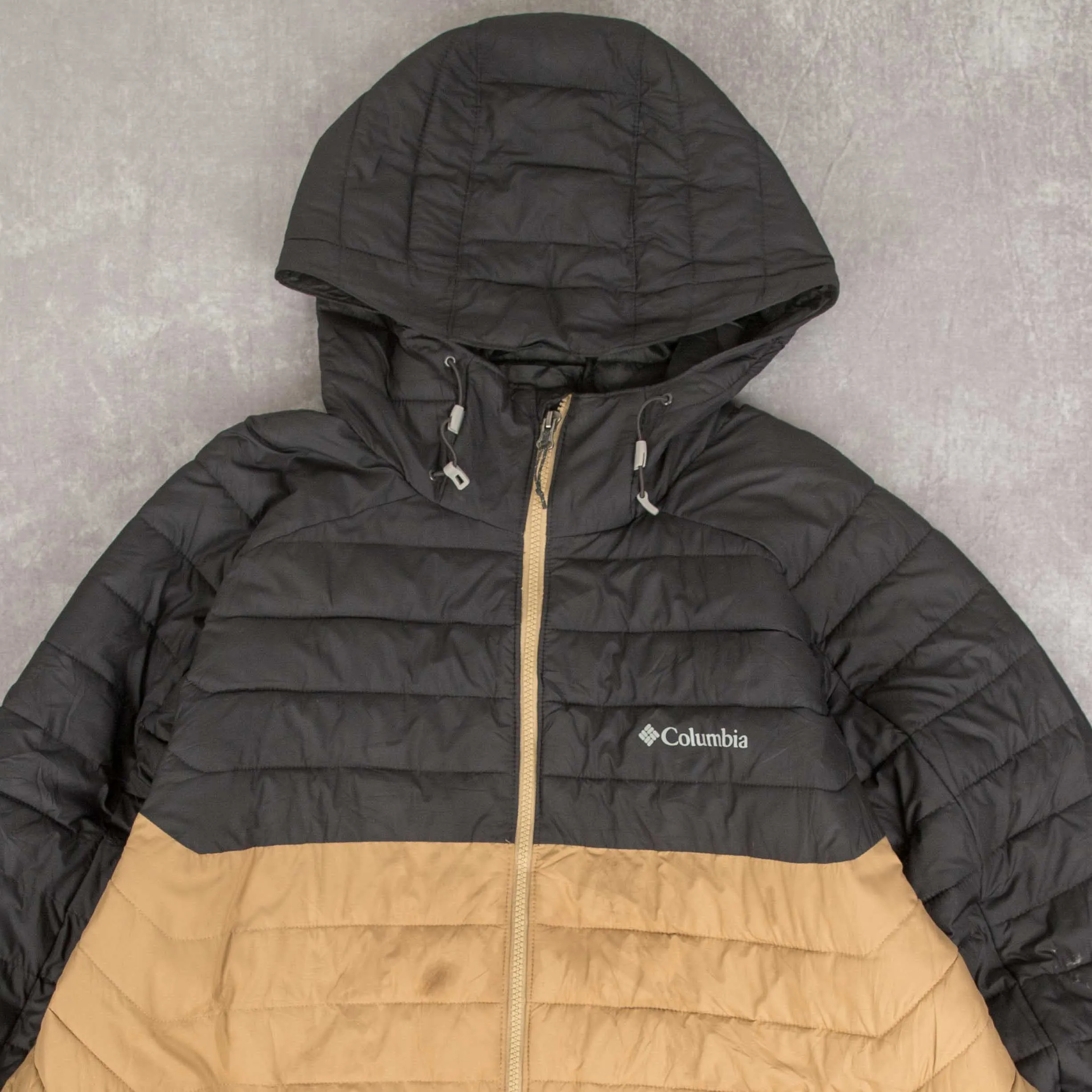 MEN'S VINTAGE COLUMBIA HOODED PUFFER JACKET - XX-LARGE