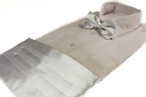 Mens White Cummerbund & Matching Plain Bow Tie Set