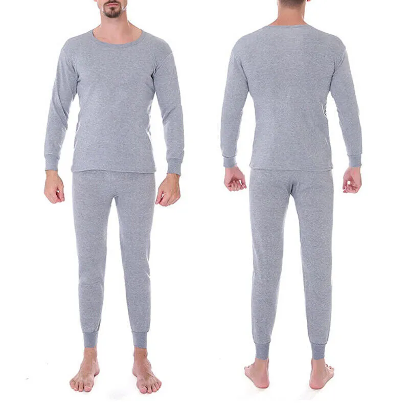 Mens Winter Cotton Fleece Lined Thermal Long Johns Warm Top Bottom Underwear Set