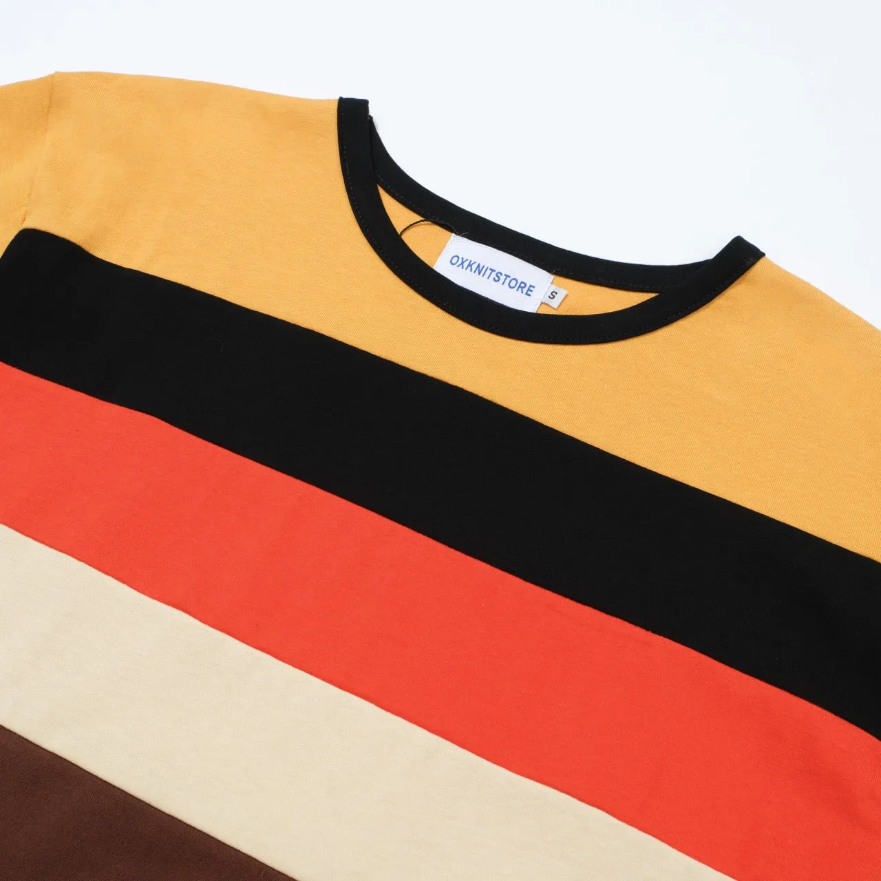 Men's Yellow 70s chest stripe Cotton T-Shirt