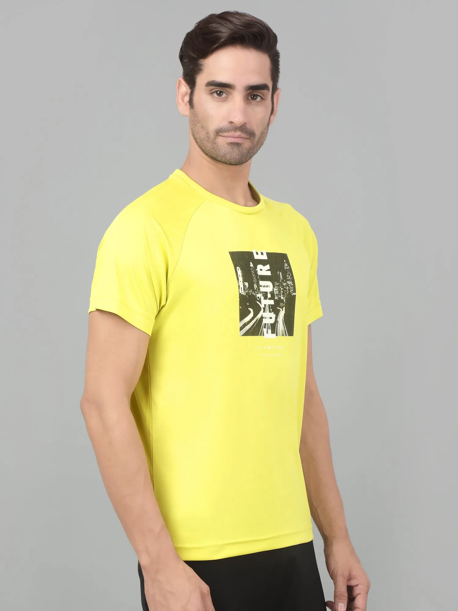 Men's Yellow  Round neck Raglan Half Sleeve T-Shirt with Graphic Print