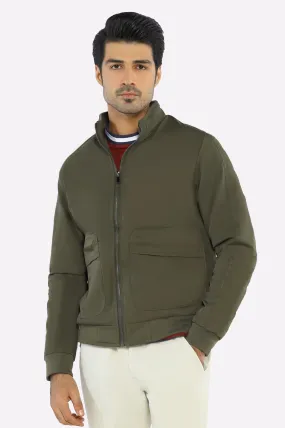 Men’s Stand Collar Multi-Pockets Green Jacket