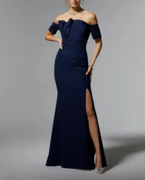 Mermaid Off Shoulder Floor-length Wedding Guest Dresses Sequins Beaded Mother of the Bride Dress With Slit