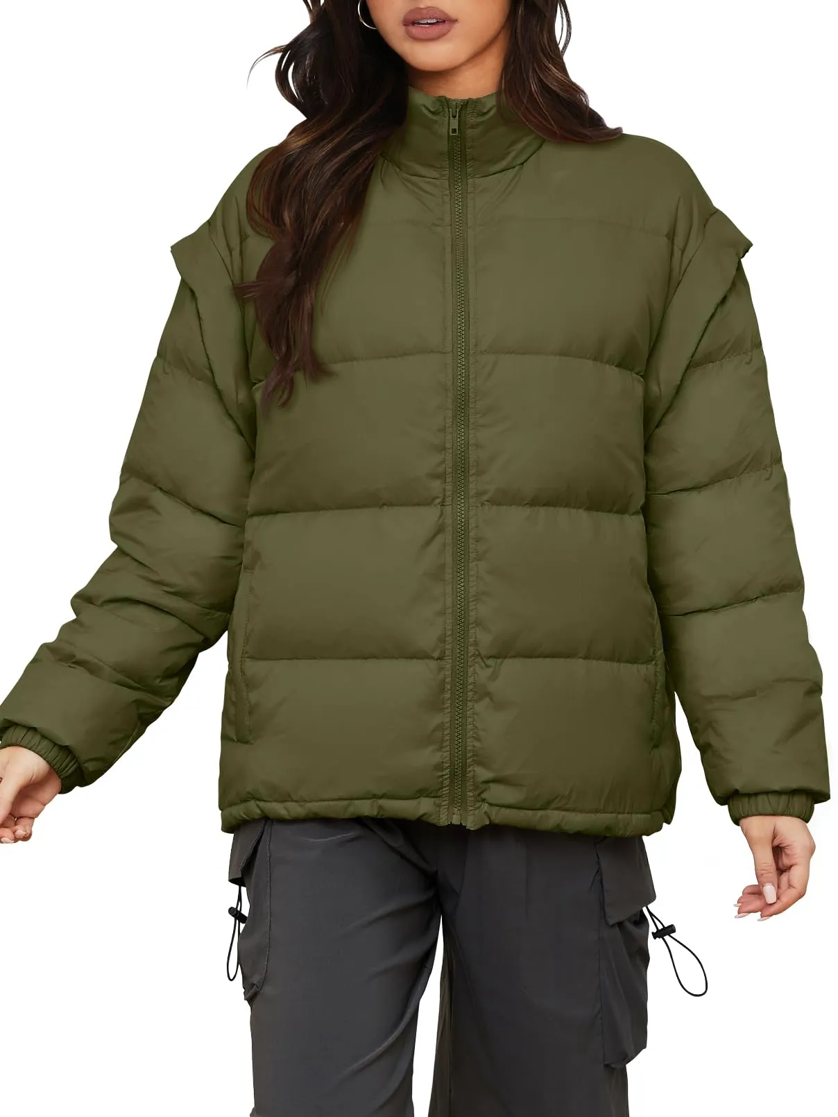 MEROKEETY Long Detachable Sleeves Oversized Puffer Down Jacket