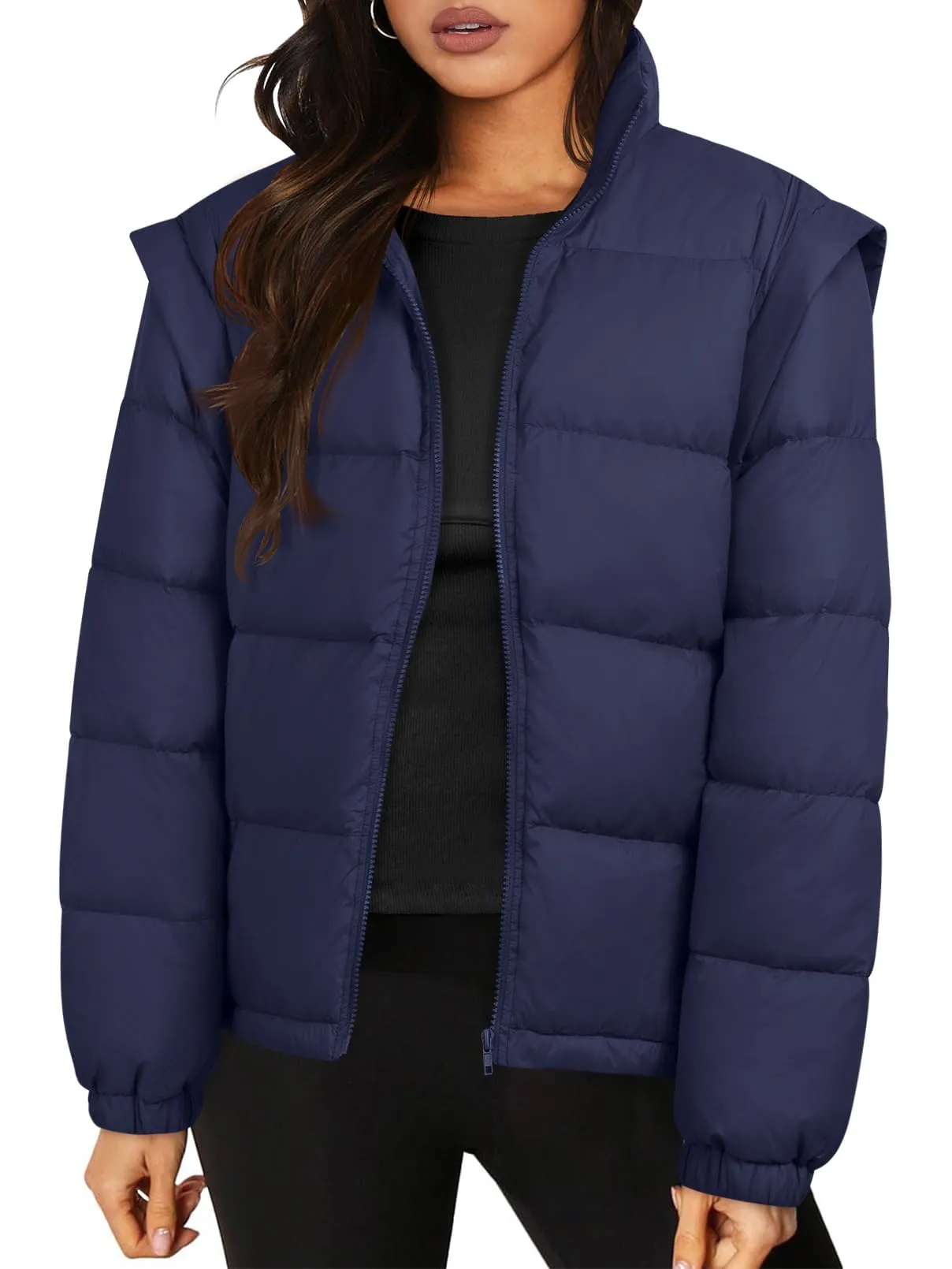 MEROKEETY Long Detachable Sleeves Oversized Puffer Down Jacket
