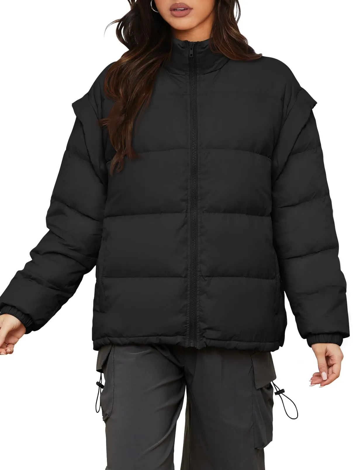 MEROKEETY Long Detachable Sleeves Oversized Puffer Down Jacket