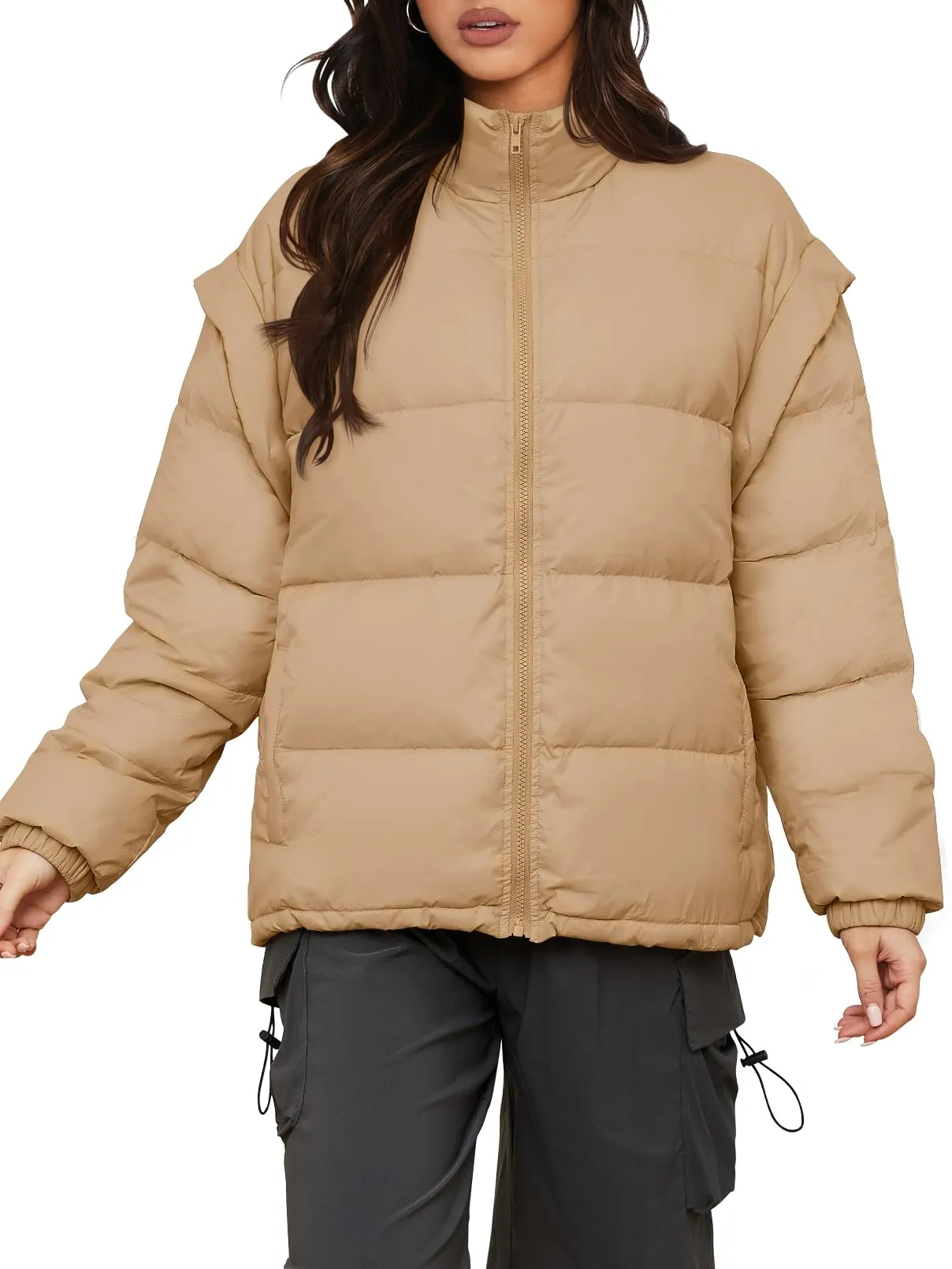 MEROKEETY Long Detachable Sleeves Oversized Puffer Down Jacket