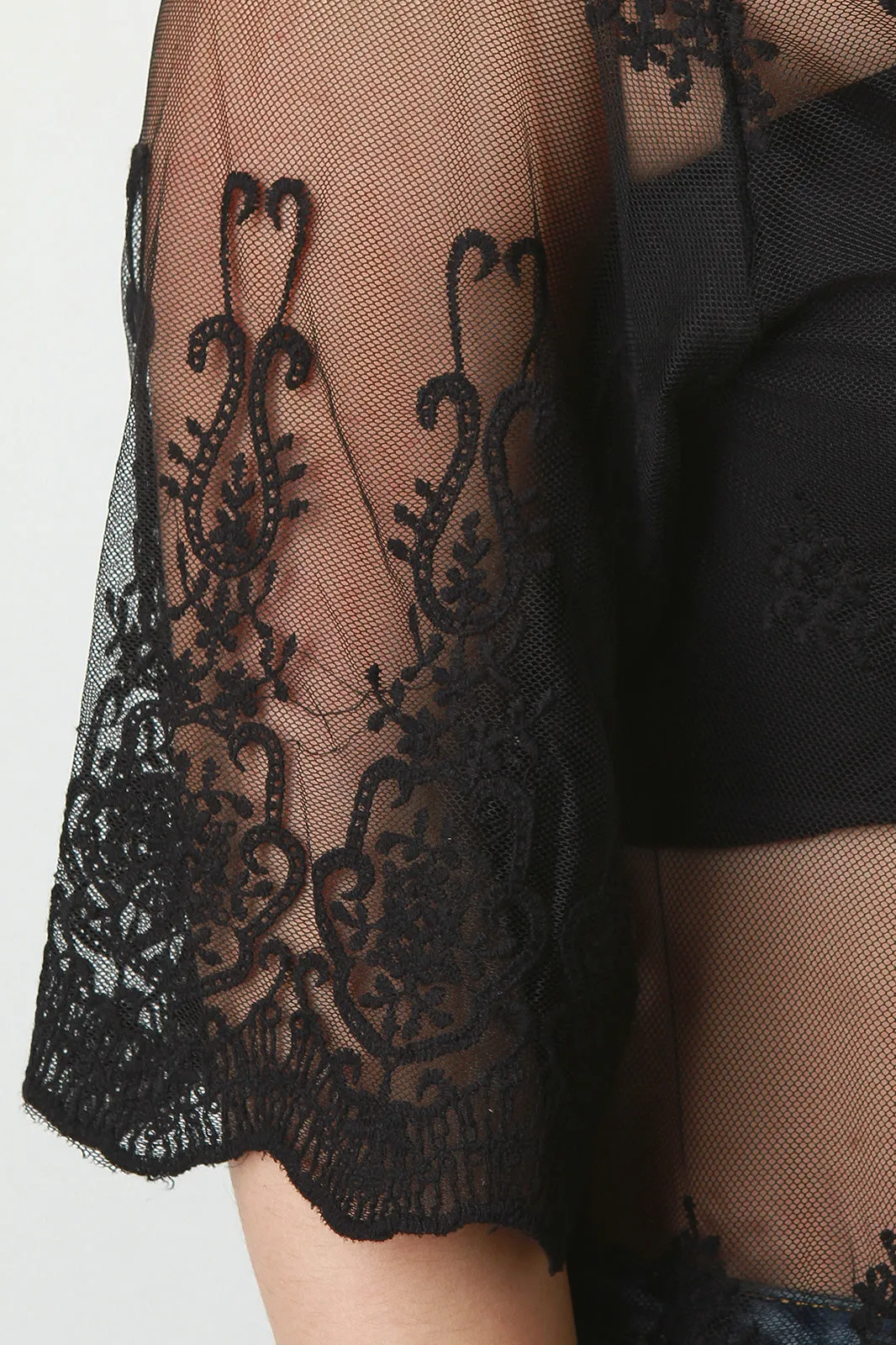 Mesh Paisley Embroidered Fringe Kimono