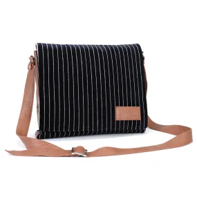 Messenger Bag - Pinstripe Black-Cognac