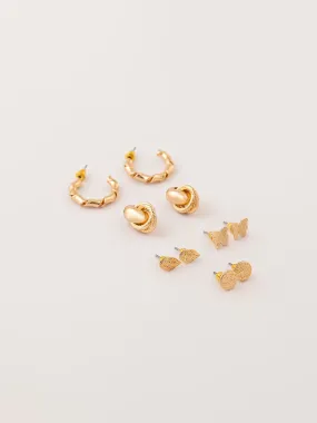 Metallic Gold Stud Earrings Set