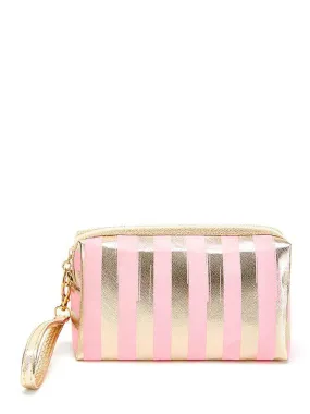 Metallic Striped Pouch With Wristlet