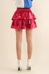 METALLIC TIERED SMOCKED WAIST SKORT