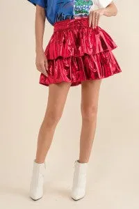 METALLIC TIERED SMOCKED WAIST SKORT