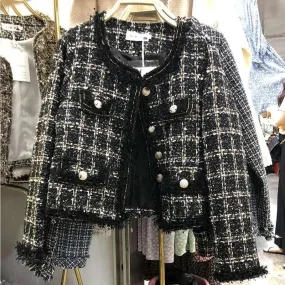 METAVERSMALL small fragrant tweed celebrity fringed women's jacket 2023 women's short temperament fringed short plaid top