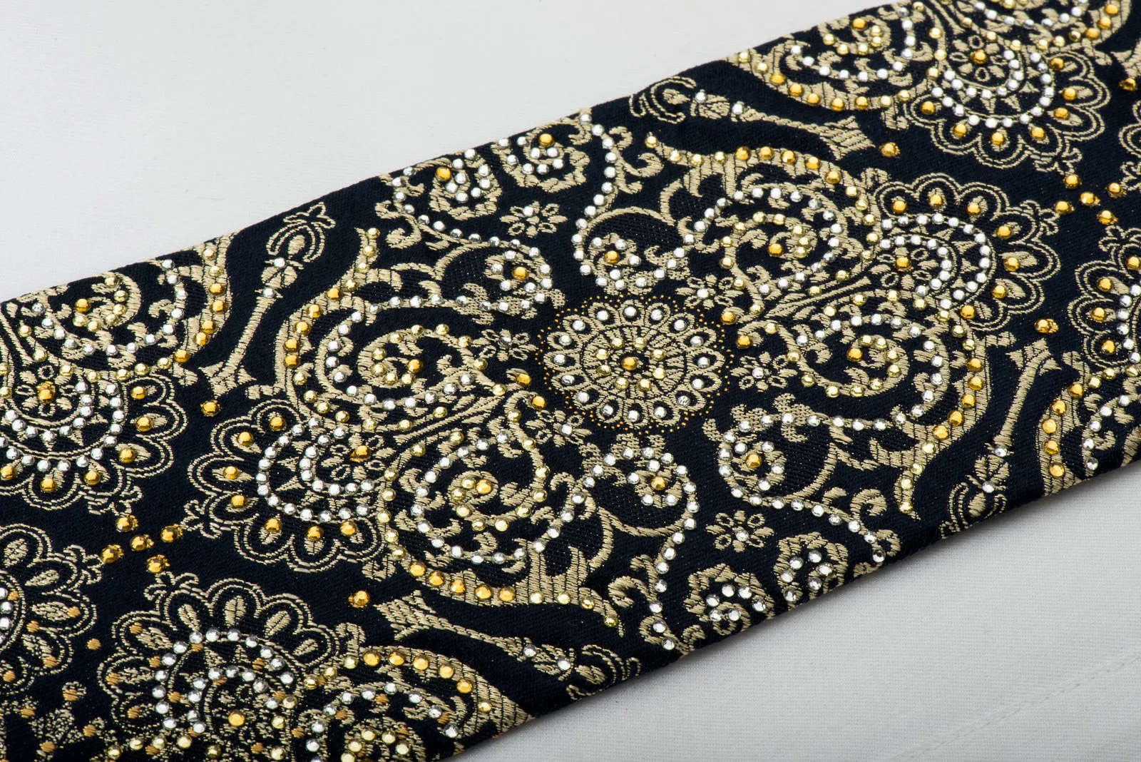 Metro City Rhinestone Silk Necktie Gold Damask On Navy With Gold Sparkles