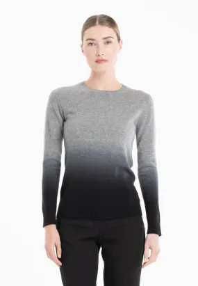 Mia 8 Round Neck Cashmere Sweater with Tie & Dye Pattern in Mouse Grey/Black