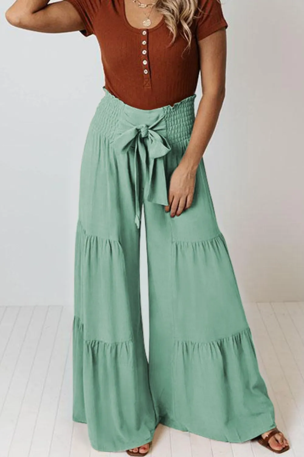 MIA Tie Front Tiered Culottes
