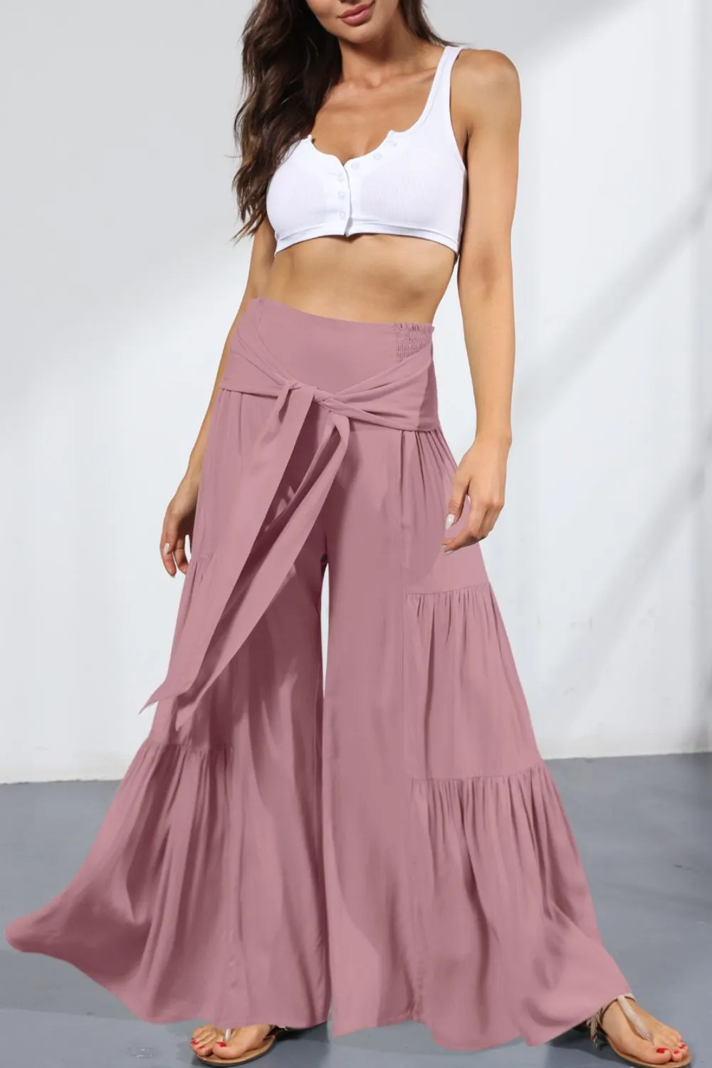 MIA Tie Front Tiered Culottes
